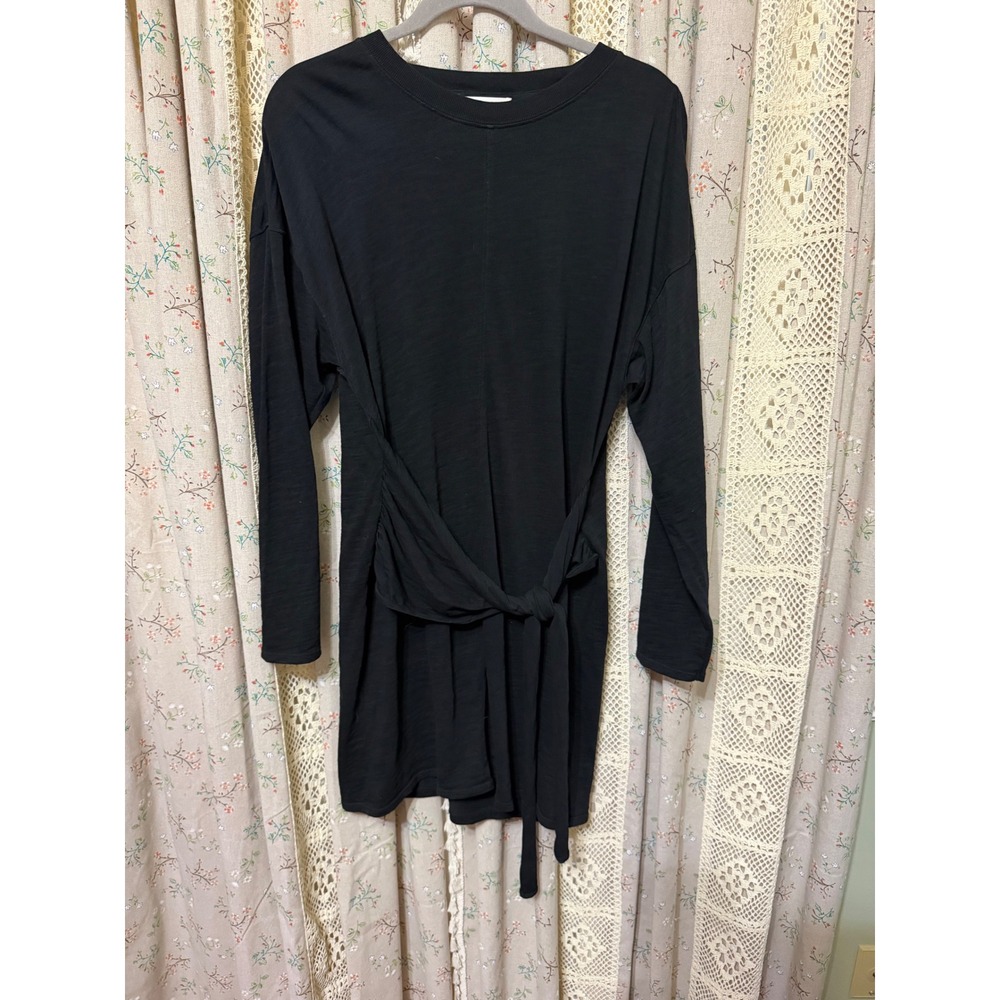 Nation LTD Gloria Black Cotton Tie Waist Long Sleeve Mini Dress S